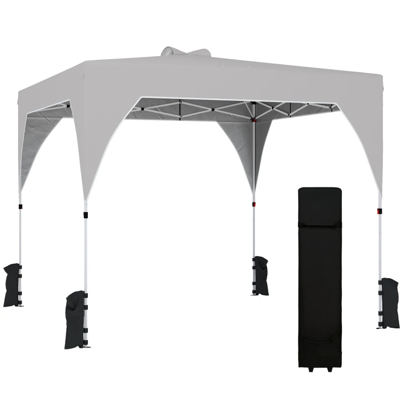 Outsunny Carpa Plegable Pop-up 3x3 m con Bloqueo Central Altura Ajustable Bolsa Transporte con Ruedas y Sacos de Arena Gris