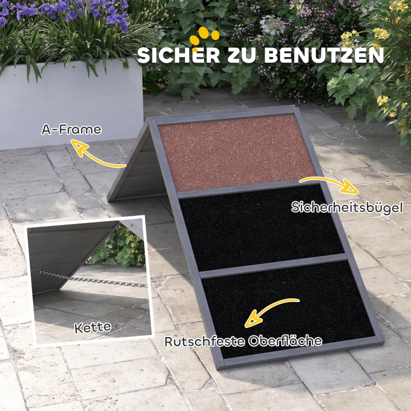 PawHut Hondensport-ramp, hondensporttoestel, A-vormig frame, antislip oppervlakte, 173 x 59 x 66 cm, grijs