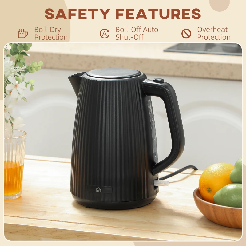 HOMCOM Czajnik elektryczny, 1,7 L, funkcja szybkiego gotowania, 2200 W, wyjmowany filtr antyosadowy, automatyczne wyłączanie, Czarny