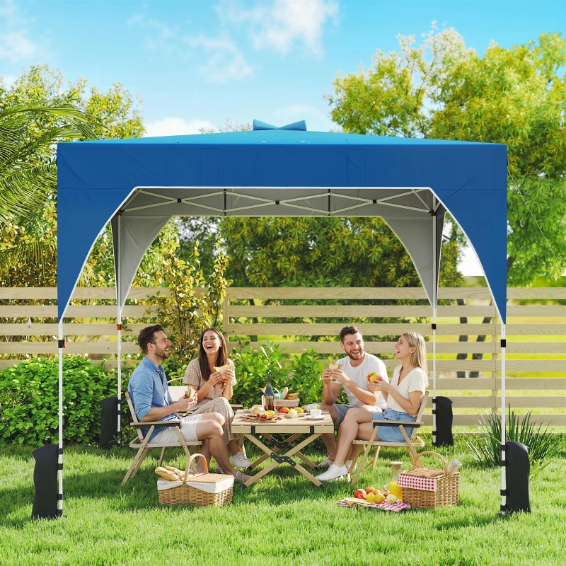 Outsunny Carpa Plegable Pop-up 3x3 m con Bloqueo Central Altura Ajustable Bolsa Transporte con Ruedas y Sacos de Arena Azul