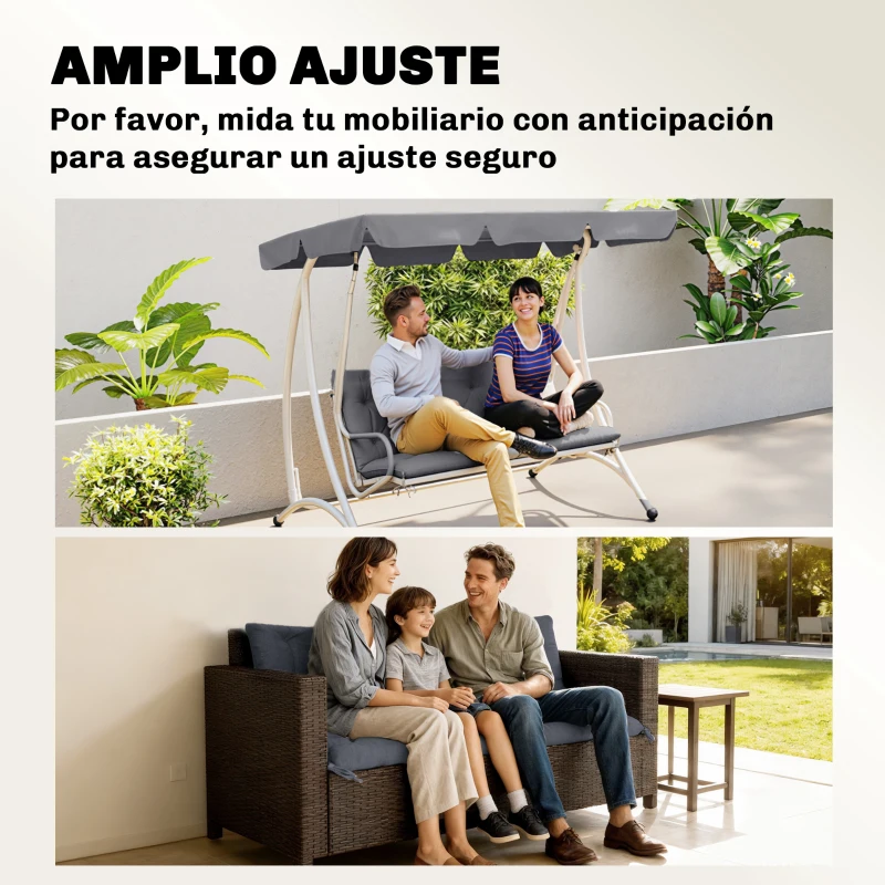 Outsunny Cojín para Banco de Jardín con Respaldo, 150x98x8 cm, Colchón de Banco de 3 Plazas para Interior y Exterior con Relleno Grueso y Cintas de Sujeción, para Columpio, Terraza, Balcón Gris Oscuro