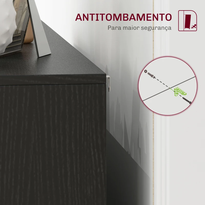 HOMCOM Aparador de 4 Portas Aparador de Sala com Prateleiras Ajustáveis e Pés de Madeira para Cozinha Branco e Preto 120x35x77,4 cm