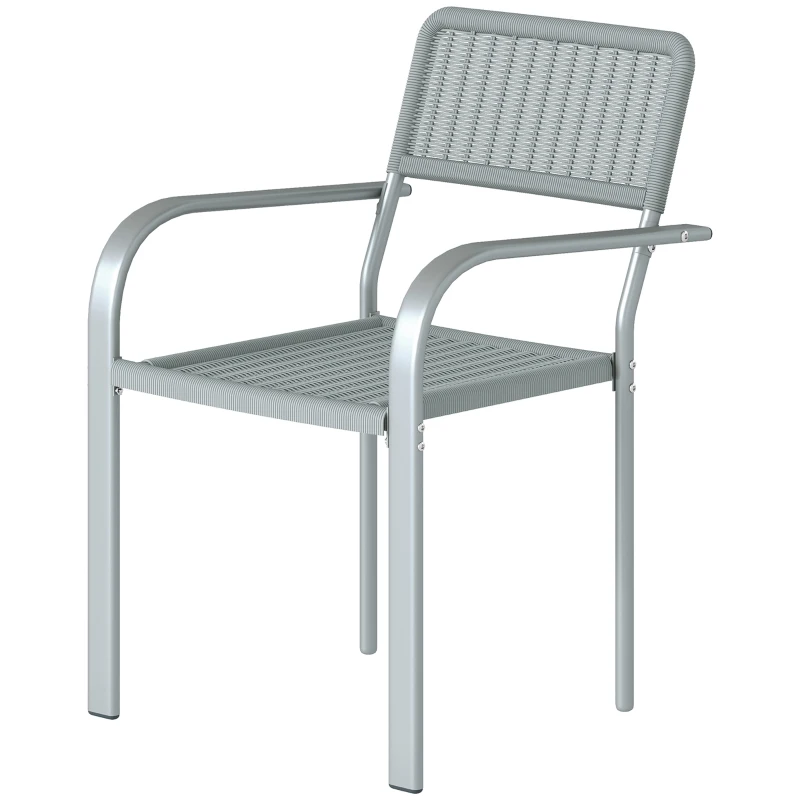 Outsunny Stackable Garden Chairs Set of 4, Rattan Effect Outdoor Dining Chairs, Light Grey