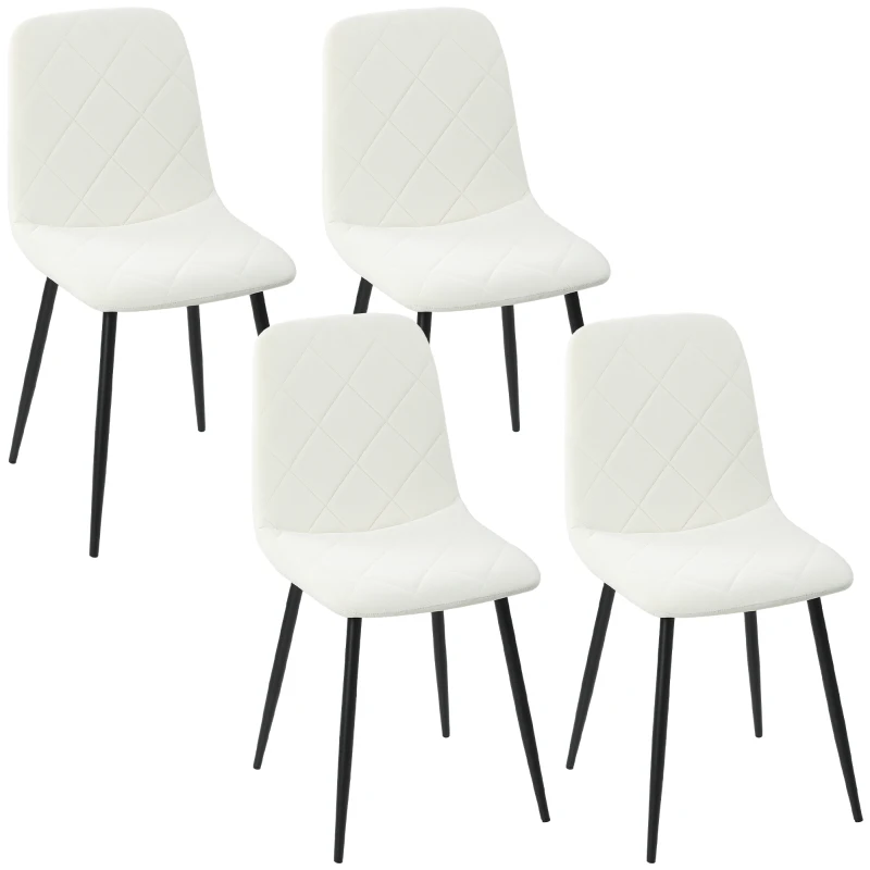HOMCOM Lot de 4 chaises de salle à manger rembourrées avec dossier haut, pieds en acier et tissu effet velours, crème
