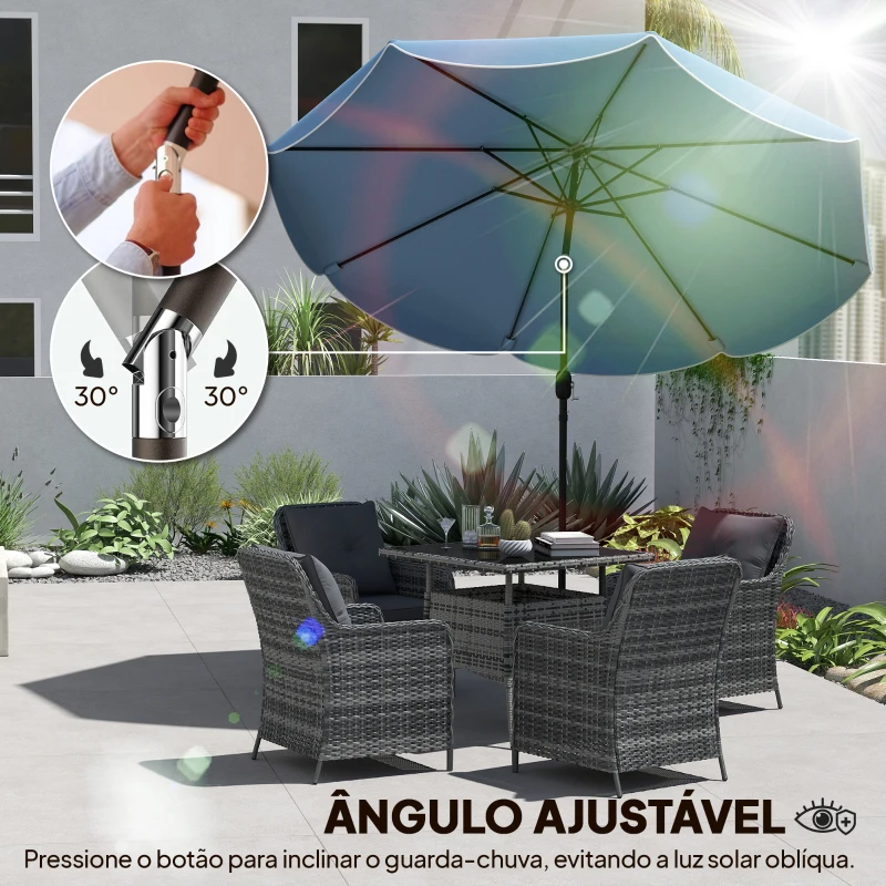 Outsunny Chapéu de Sol para Jardim Ø2,7 m com Inclinação Ajustável Manivela e Volante Azul Celeste