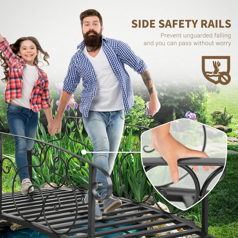 Outsunny 184cm Metal Arch Garden Garden Bridge, Safety Siderails, Arc Footbridge for Garden Creek, Stream, Pond, Black