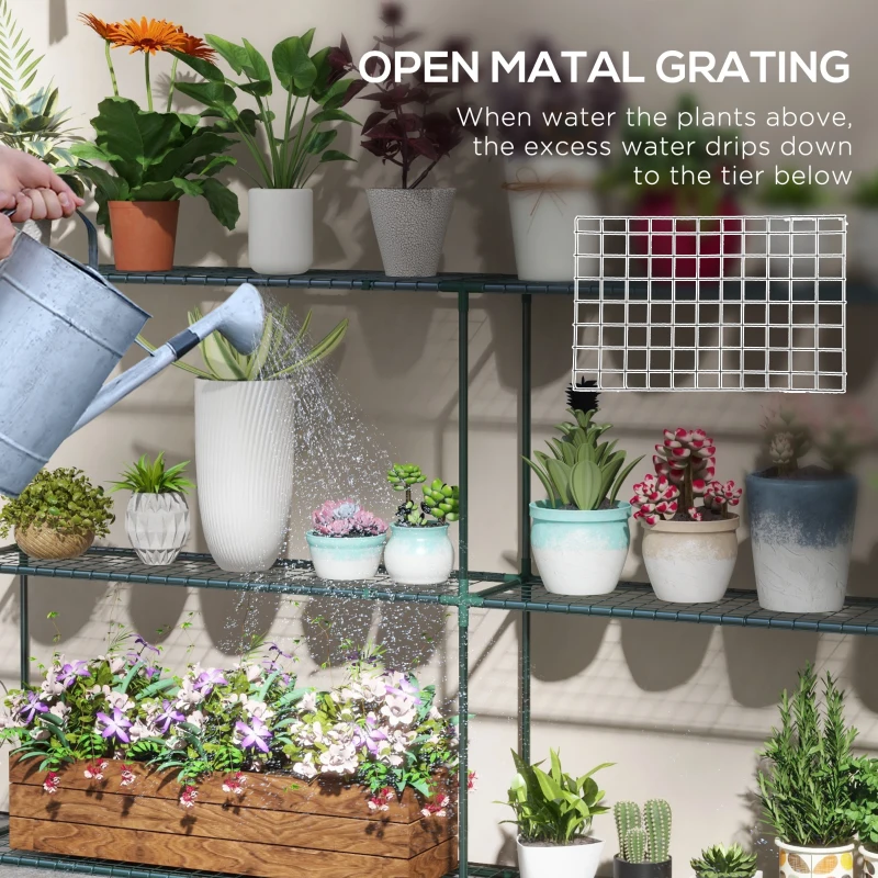 Outsunny Stabilny Stojak na Kwiaty, Regał Roślinny do Szklarni, Szop, Garaży, 222x30x114 cm, Ciemnozielony