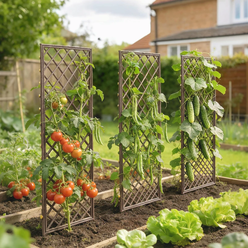 Outsunny Conjunto de 3 Treliças de Jardim em Vime Suportes para Plantas Trepadeiras com Topo Plano 43x112 cm Marrom