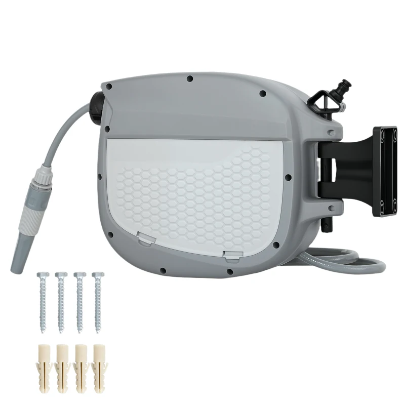 Outsunny Carretel de Mangueira para Jardim 10+1 m com Bico de 2 Modos Bloqueio Automático e Retracção Suporte Orientável 180° Cinza