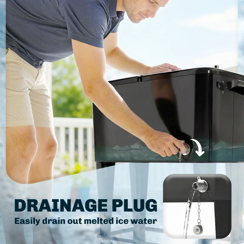 Outsunny Carrinho refrigerado com prateleira, dreno, rodas e design preto