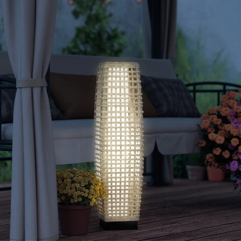 Outsunny Candeeiro Solar de Exterior em Vime Sintético com Luz LED Automático para Varanda e Pátio 21x21x78cm Madeira