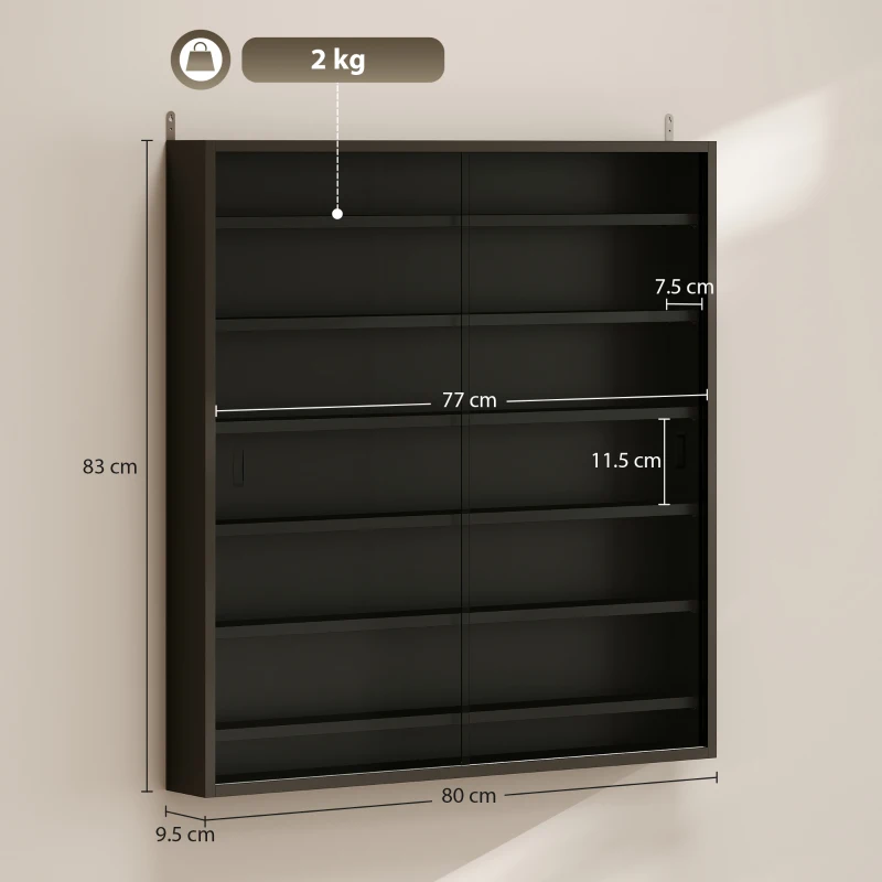 HOMCOM Six Shelf Display Cabinet, with Glass Doors - Black