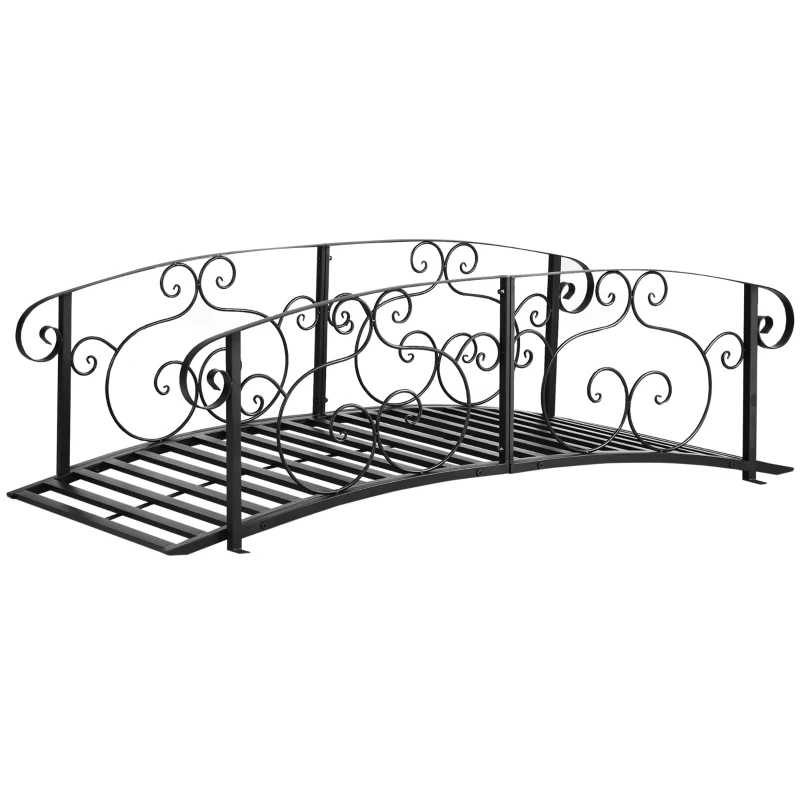 Outsunny 184cm Metal Arch Garden Garden Bridge, Safety Siderails, Arc Footbridge for Garden Creek, Stream, Pond, Black
