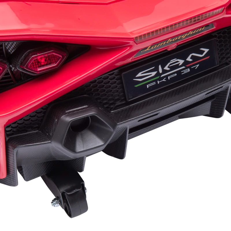 HOMCOM Coche Eléctrico para Niños de +3 Años Lamborghini SIAN Coche de Batería 12V con Mando a Distancia Apertura de Puerta Música MP3 USB y Faros 3-5 km/h 108x62x40 cm Rojo
