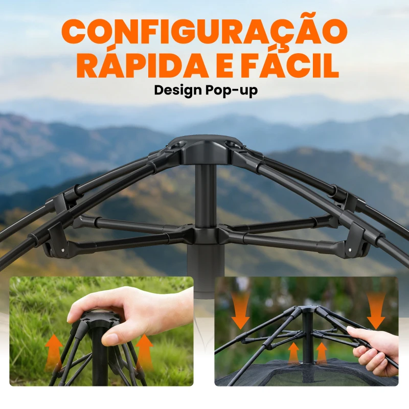Outsunny Tenda de Campismo Pop-up para 2-3 Pessoas Dobrável Impermeável 3000 mm com Bolsa de Transporte 235x235x184 cm Caqui