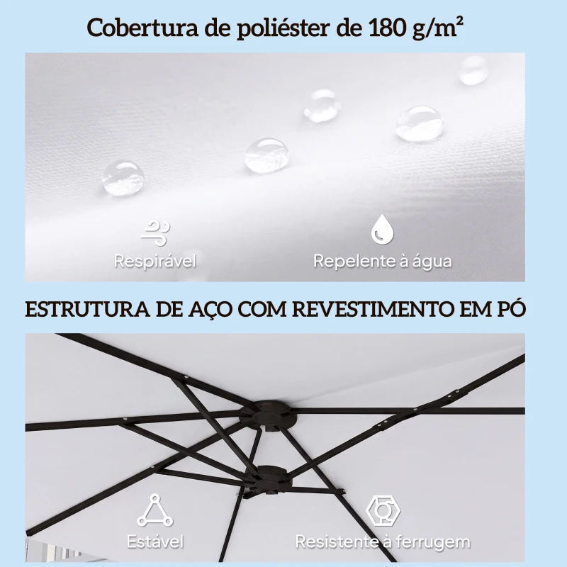 Outsunny Guarda-Sol Duplo de Jardim 46x26 m com Manivela Manual Proteção UV50+ Capa Resistente à Água Branco