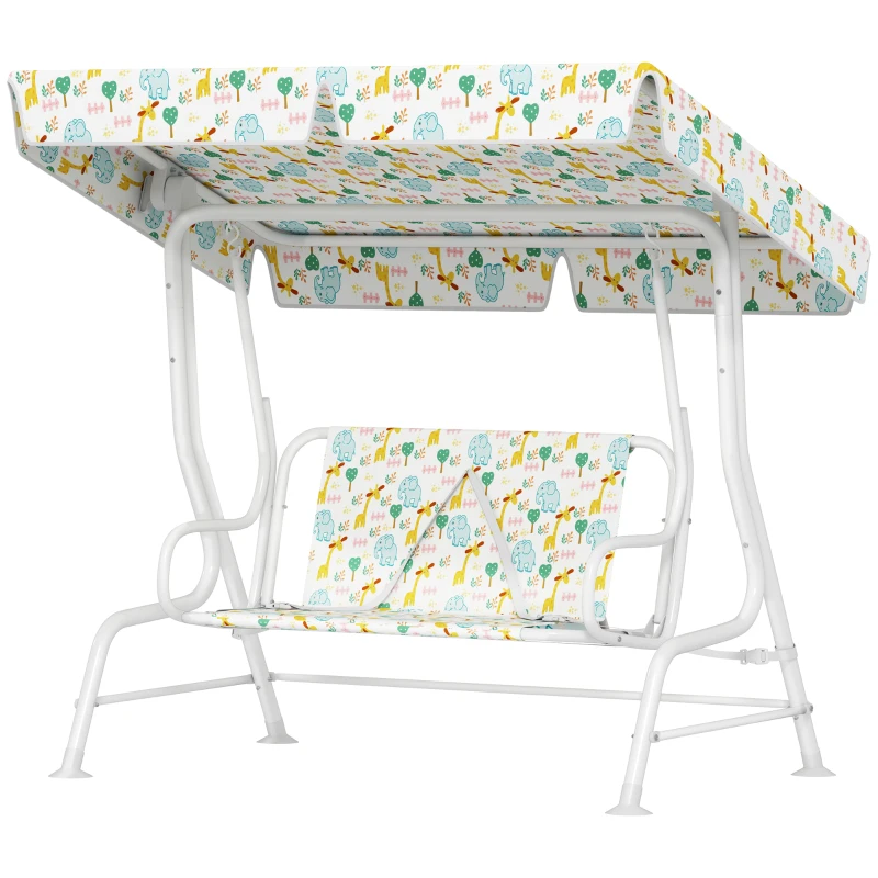 AIYAPLAY Kids Garden Swing Chair with Adjustable Canopy, Safety Belt, 2 Seater Hammock Swing Bench for Patio, Porch, White
