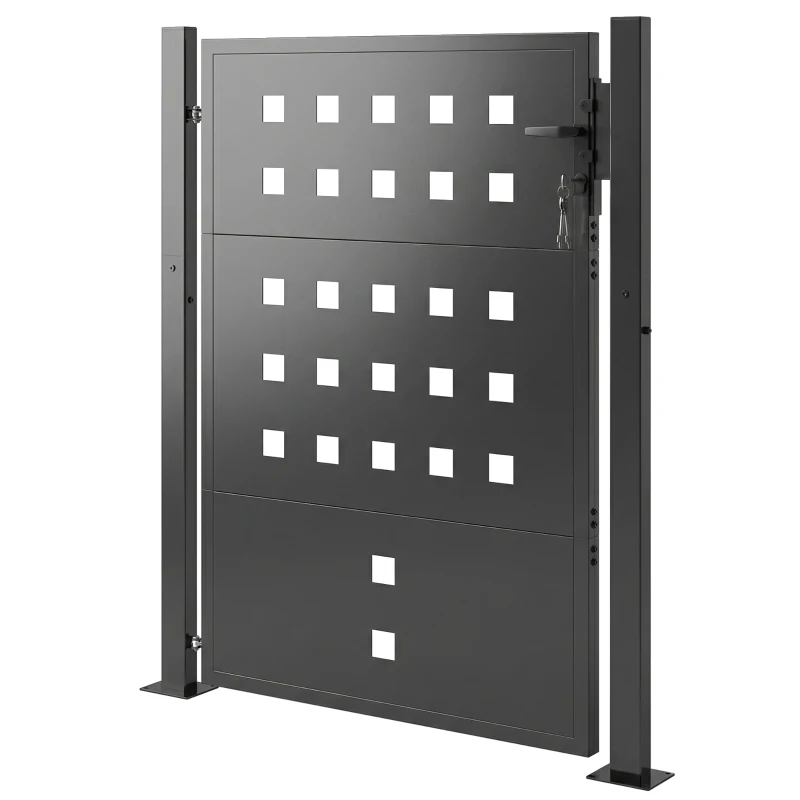 Outsunny Poartă din oțel galvanizat Poartă metalică cu mâner încuietoare 3 chei închidere Poartă 105x130 cm Gri închis