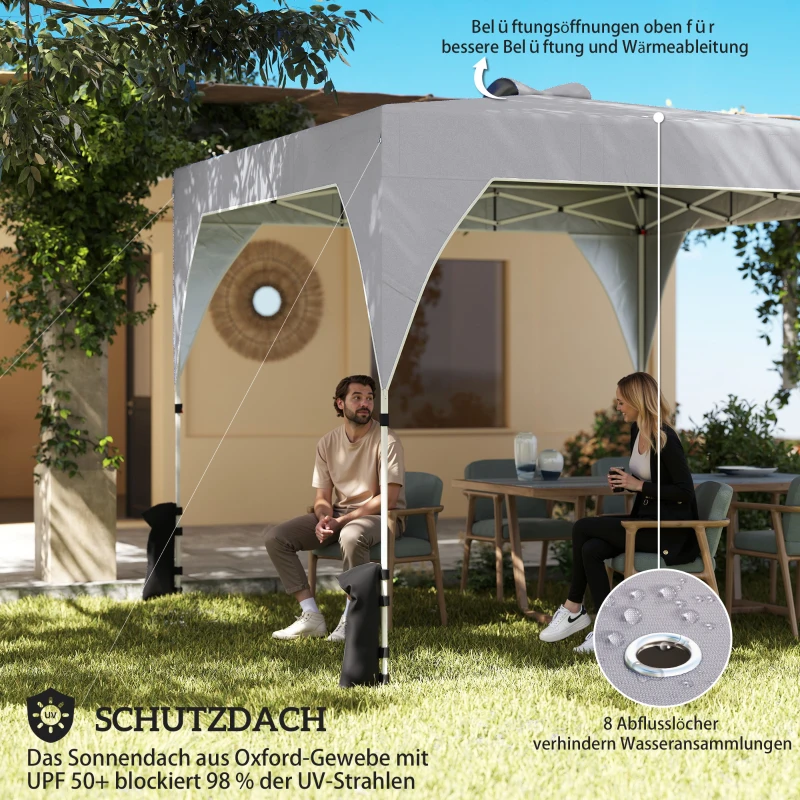 Outsunny Pavillon 3x3m, wasserabweisend Stabil Pop-up Faltpavillon mit Tasche verstellbarer Höhe, UV Schutz 50+, Dunkelgrau