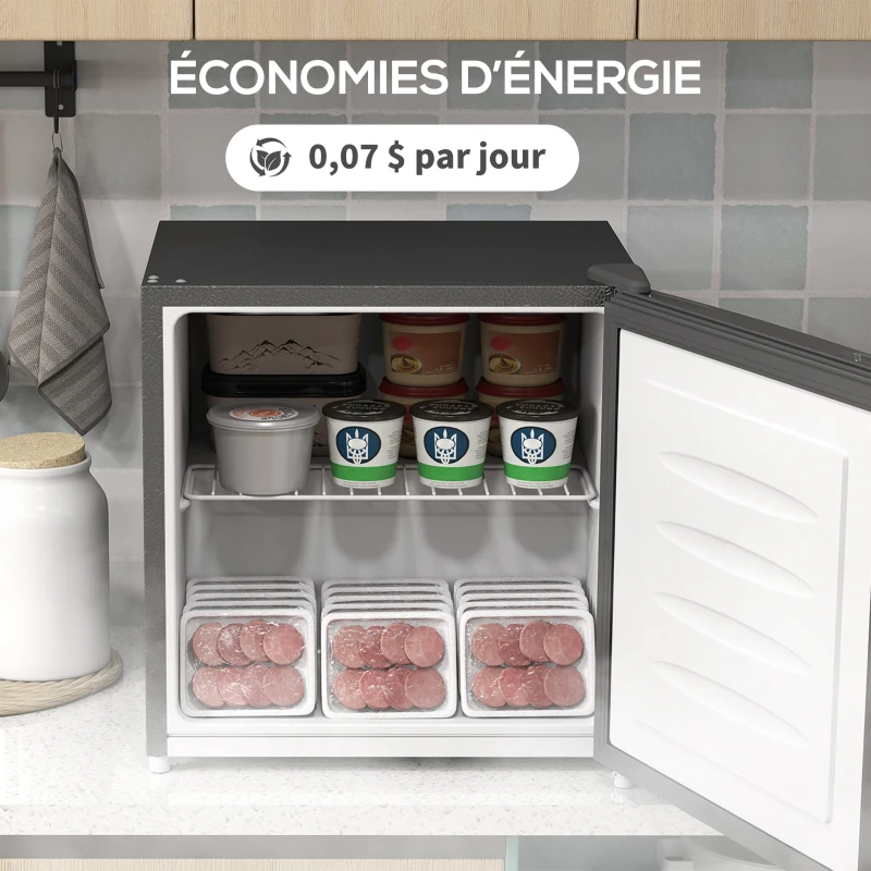 HOMCOM Mini congélateur Température Réglable de -14 à -24°C Compact 35L - Porte réversible Classe E - 47x44,2x48,8cm - Gris