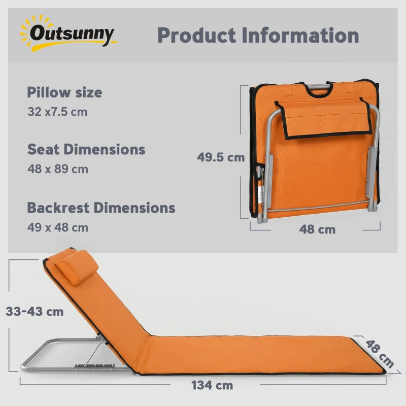 Outsunny Set of Two Metal Frame Beach Chairs, with Reclining Backs - Orange