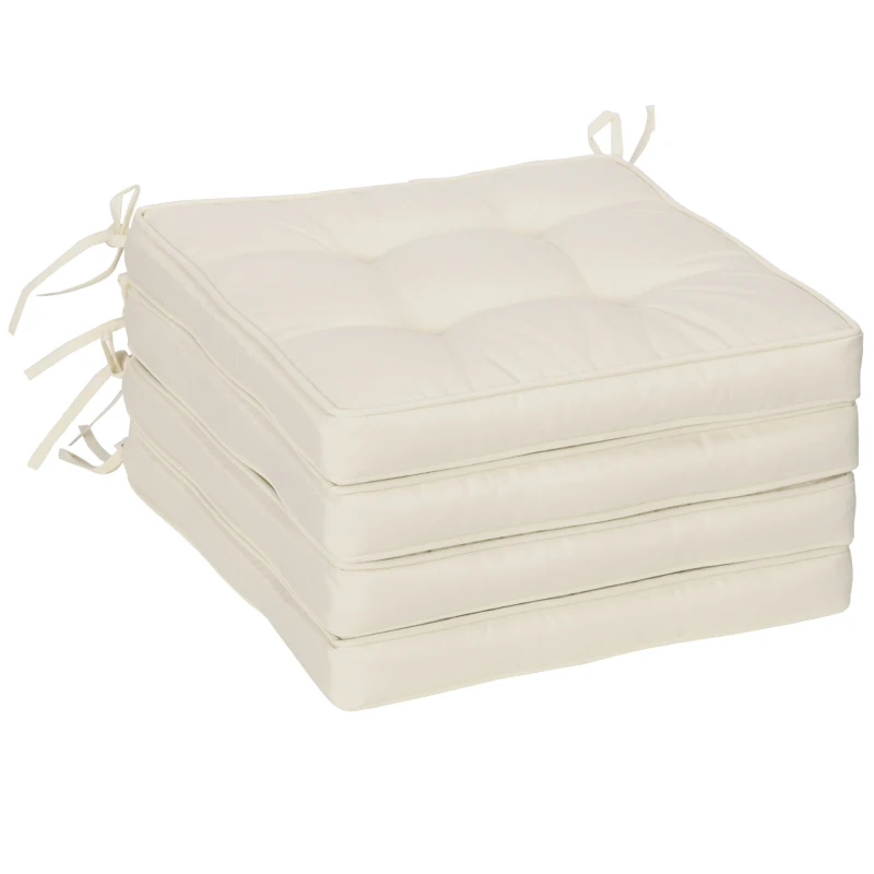 Outsunny Conjunto de Almofadas para Cadeiras de Jantar 42x42x5 cm Jogo de 4 Peças Almofadas para Cadeiras de Jardim Impermeáveis Creme