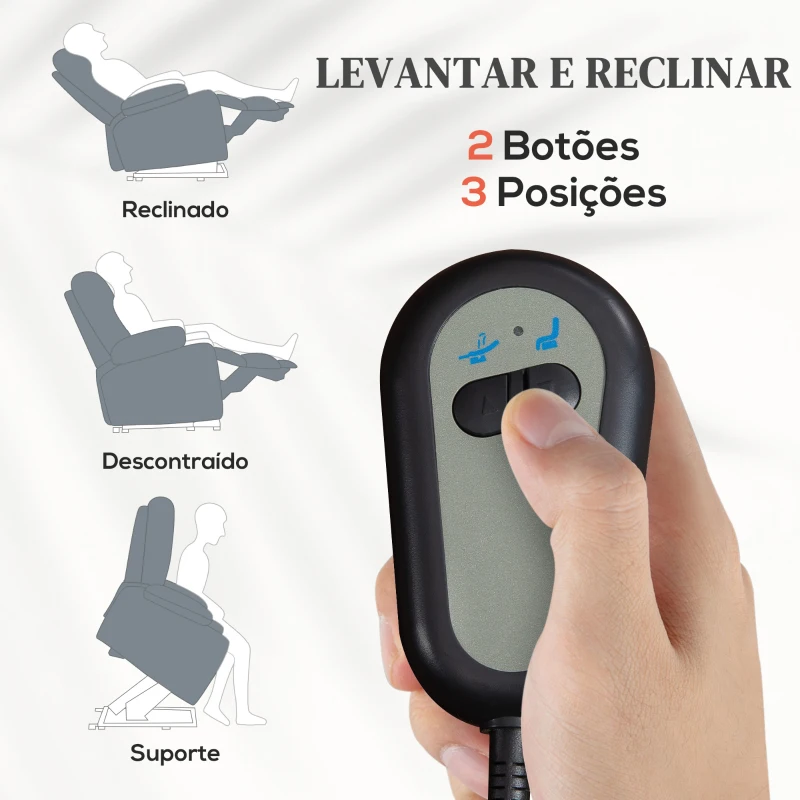 HOMCOM Poltrona Relax Reclinável Elétrica Elevatória com 8 Pontos de Massagem Aquecimento Lombar Revestida em Couro Sintético Cinzento