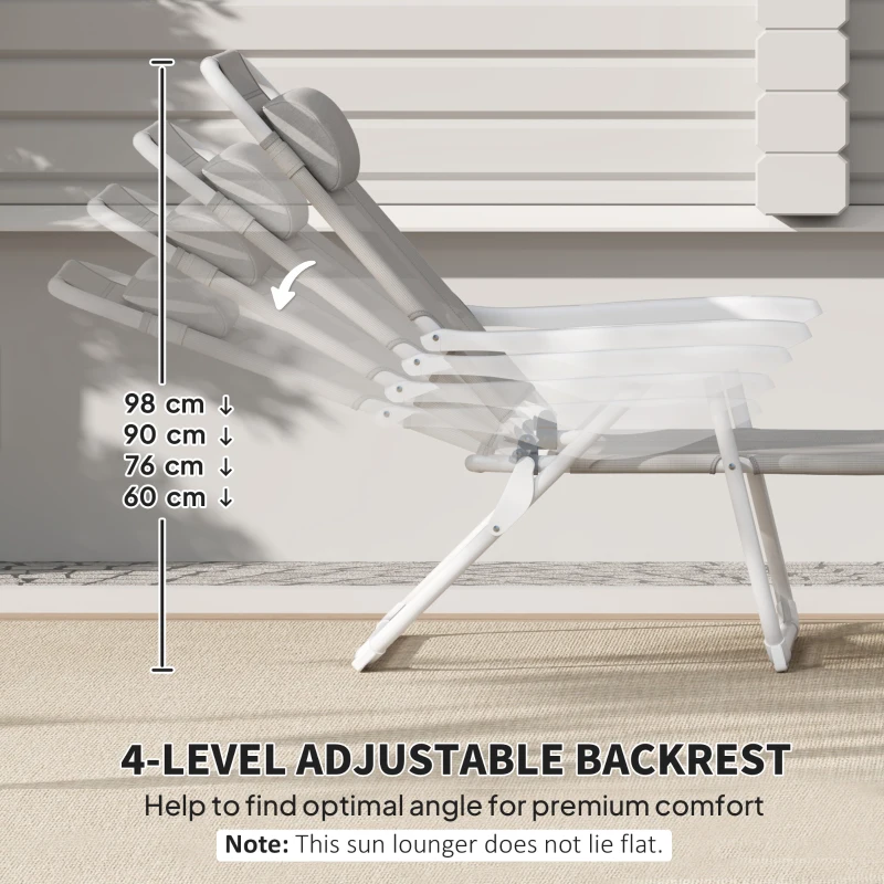 Outsunny Ligstoel opvouwbare strandstoel 4-laags tuinstoel textiel grijs