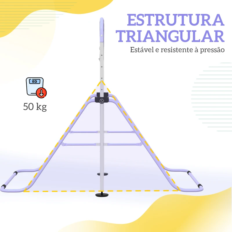HOMCOM Barra de Ginástica Infantil Altura Ajustável em 5 Níveis e Anéis Dobrável para Casa Roxo