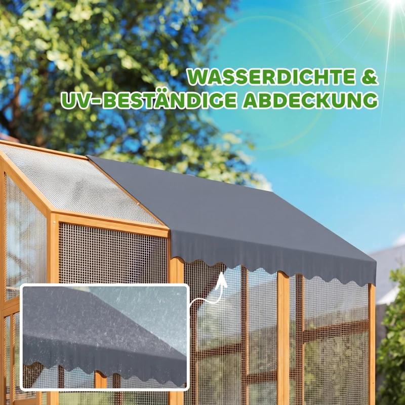 PawHut Hühnerstall 3,07㎡ Freilaufgehege Holz mit wasserdichtem Tuch, Sicherheitsschloss, für 6-8 Hühner 1,7 x 1,8 x 1,8 m