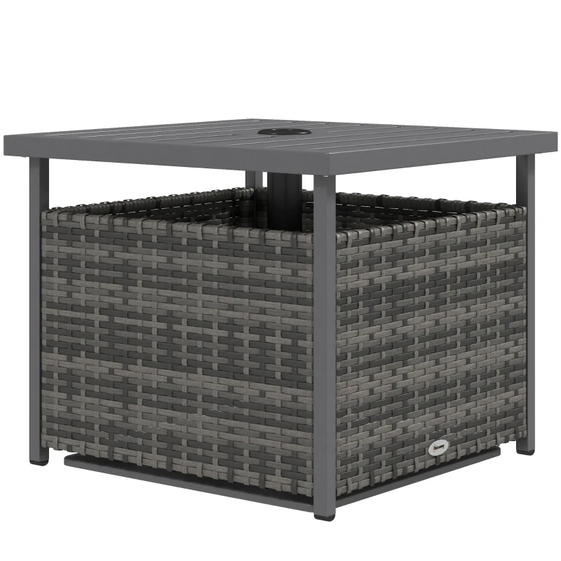 Outsunny Outdoor Rattan Wicker Coffee Table w/ Umbrella Hole Suitable for Garden Garden