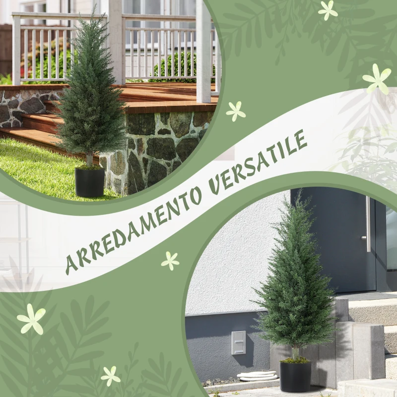 Outsunny Set 2 Piante Finte di Cipressi Alberi Anti-UV, Ø40x90 cm, Verde
