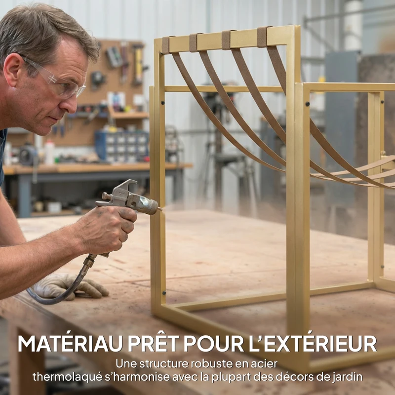 Outsunny Salon de jardin extérieur 4 pièces avec coussins ultra-épais 15cm canapé 2 places avec table basse et 2 fauteuils kaki