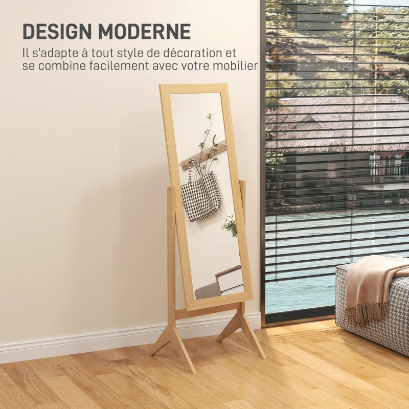 HOMCOM Miroir en pied grand miroir de sol inclinaison réglable pour dressing chambre 47 x 46 x 148 cm en chêne