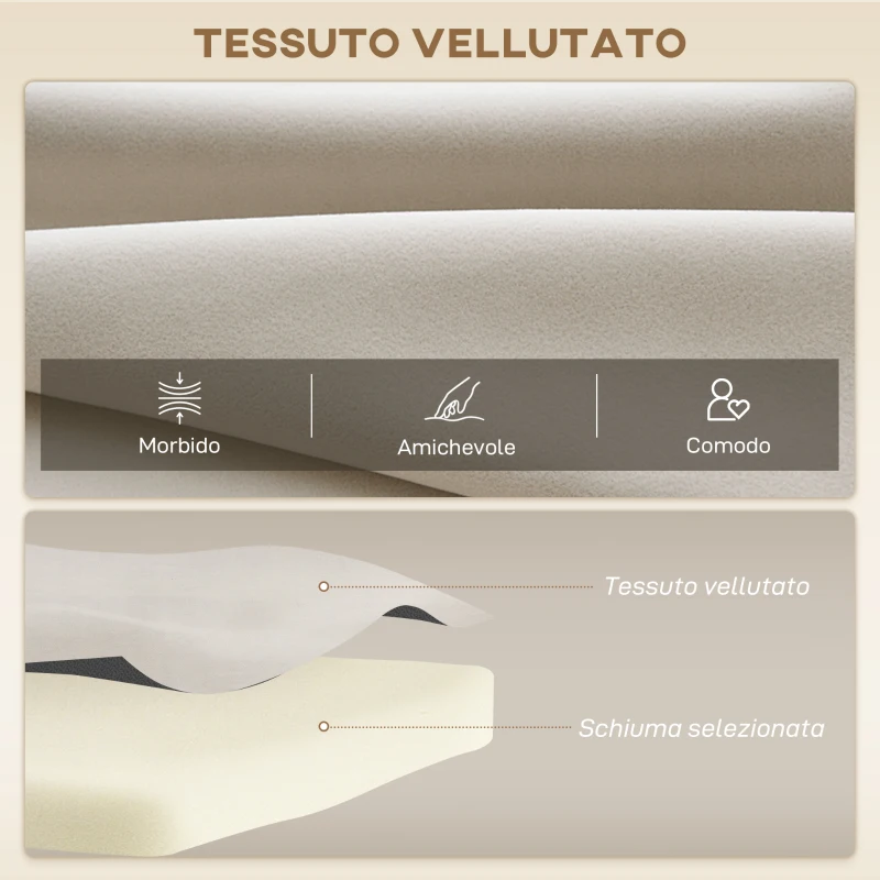 HOMCOM Divano Letto 3 in 1 in Tessuto Effetto Velluto con Schienale Regolabile e 2 Cuscini, 102x73x81 cm, Beige
