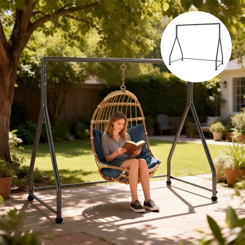 Outsunny Telaio per dondolo da giardino per 2-3 posti o seduta sospesa, Nero