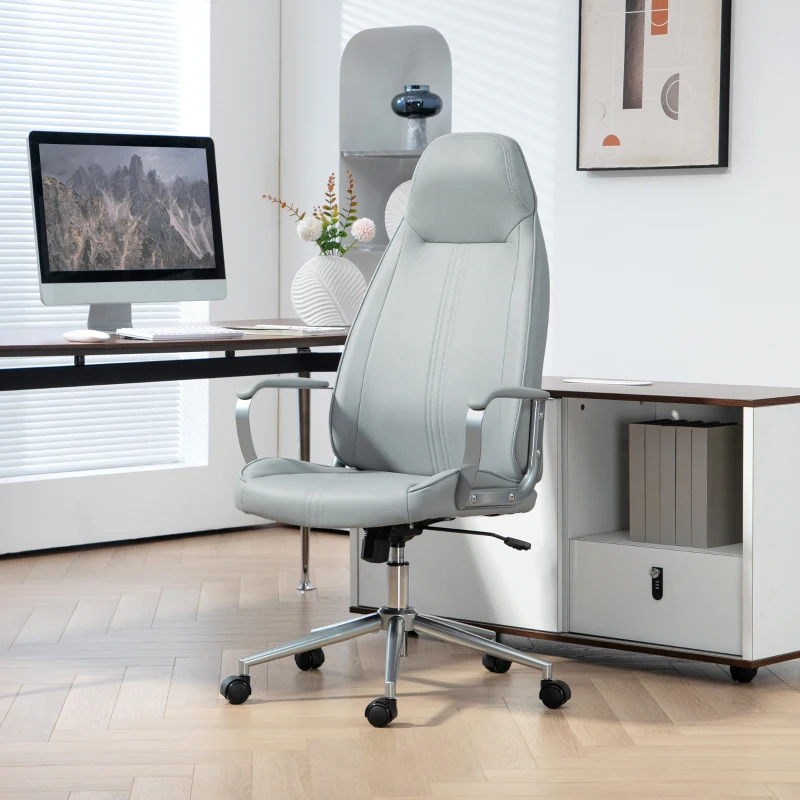 HOMCOM Chaise bureau fauteuil de bureau hauteur réglable fonction à bascule à roulettes pivotantes 68 x 65 x 119-128,5 cm gris