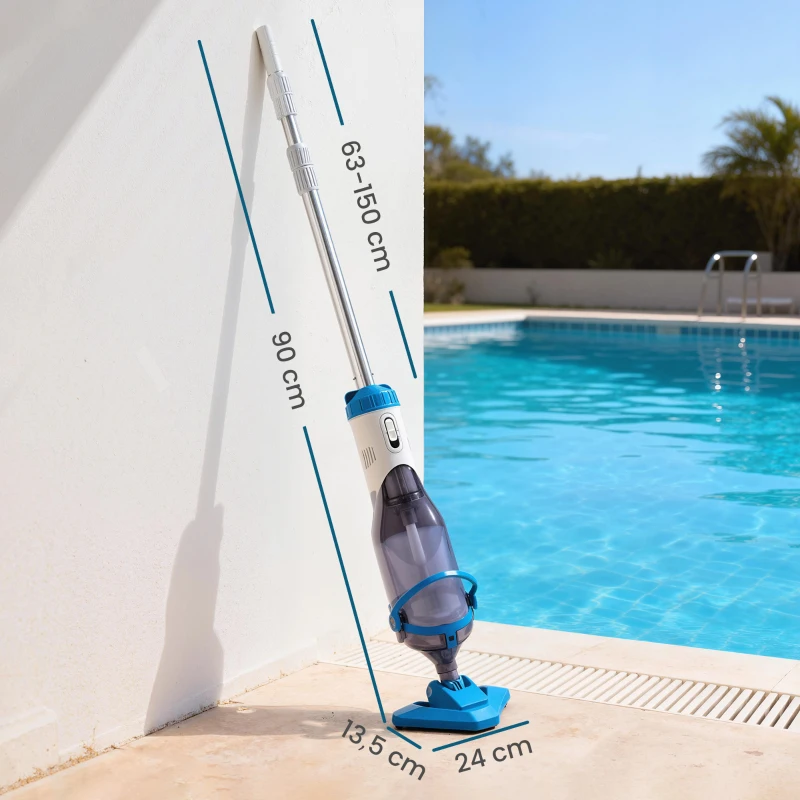 Outsunny Limpiafondos de Piscina Manual Inalámbrica con Cepillo y Barra Ajustable de 63-150 cm para Piscinas Pequeñas Azul