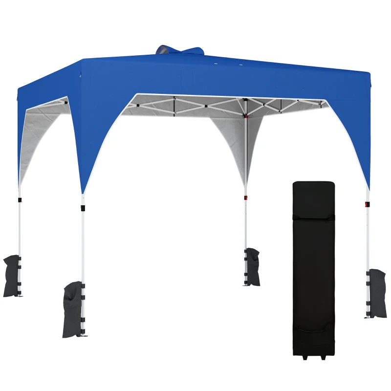 Outsunny Carpa Plegable Pop-up 3x3 m con Bloqueo Central Altura Ajustable Bolsa Transporte con Ruedas y Sacos de Arena Azul
