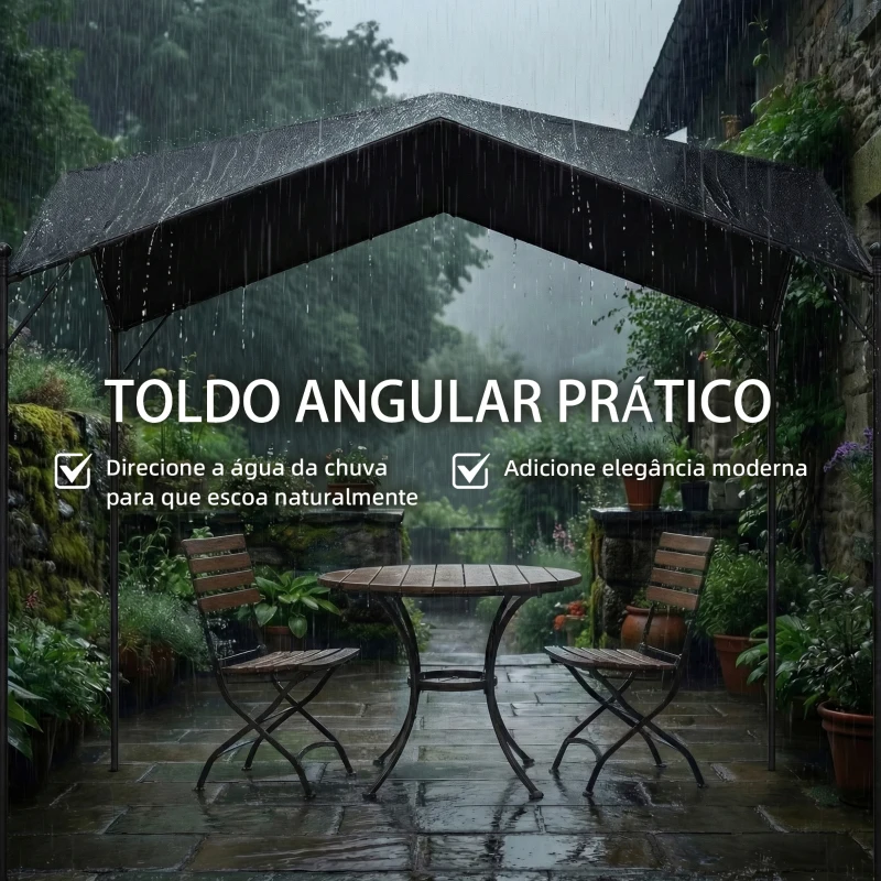 Outsunny Pérgola Pavilhão 3x3 m à Prova d'Água Estável Resistente ao Inverno Proteção Solar com Telhado em Duas Águas Estruturas Triangulares