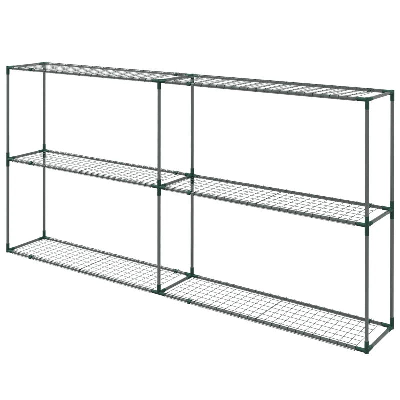 Outsunny Stabilny Stojak na Kwiaty, Regał Roślinny do Szklarni, Szop, Garaży, 222x30x114 cm, Ciemnozielony