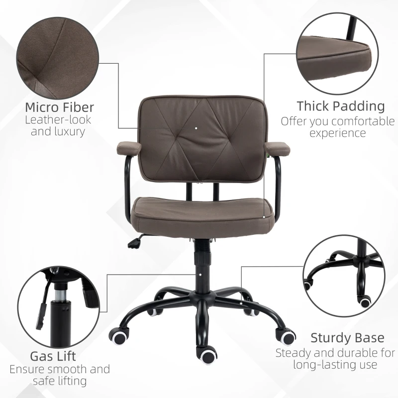 Vinsetto Krzesło Biurowe Komputerowe, Design Retro, Pikowanie Guziki, Eko Skóra, Regulowalne Wysokością, Kawa