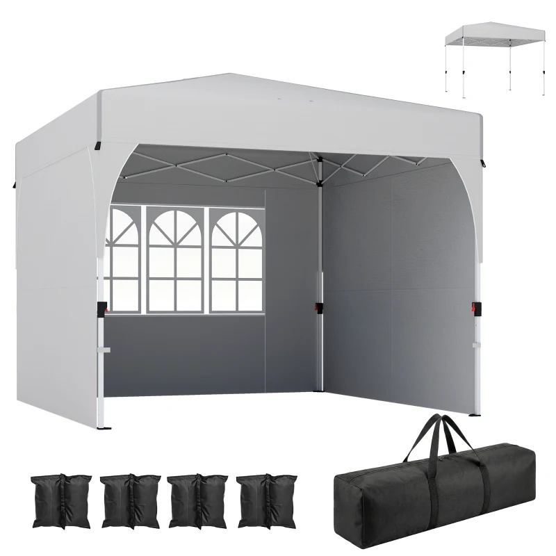 Outsunny Gazebo pieghevole 3x3 m con 3 pareti laterali UV50+, Crema