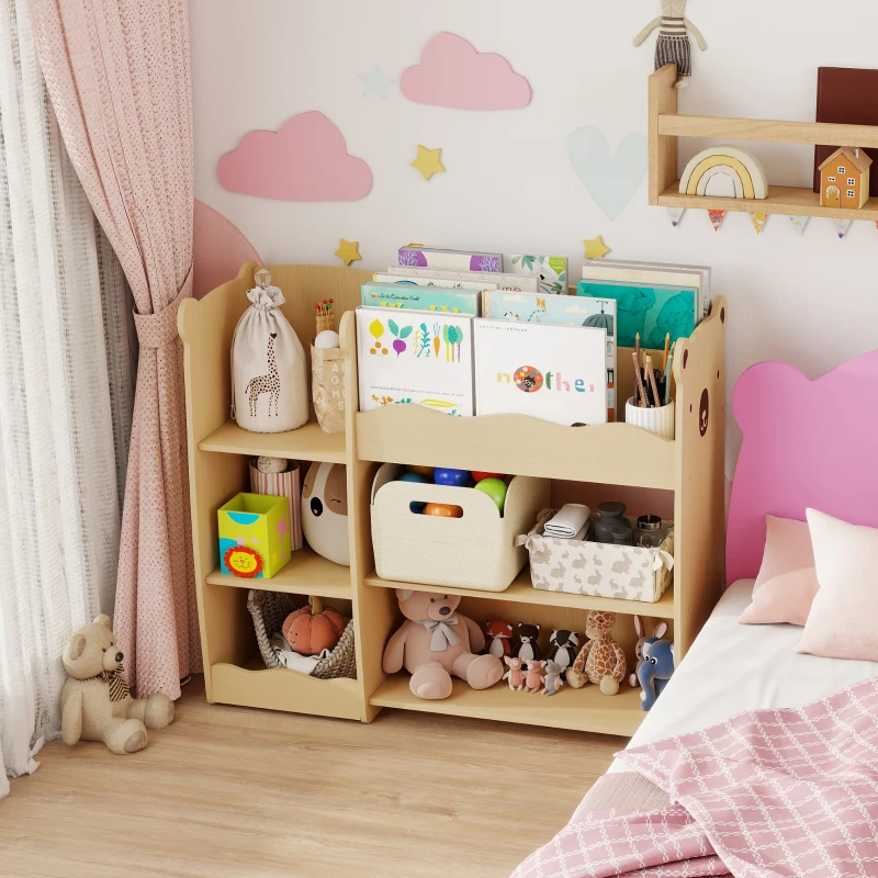 AIYAPLAY Meuble rangement enfant 3 niveaux, étagère de rangement pour jouets enfants avec étagères ouvertes, 92x29x79cm, naturel