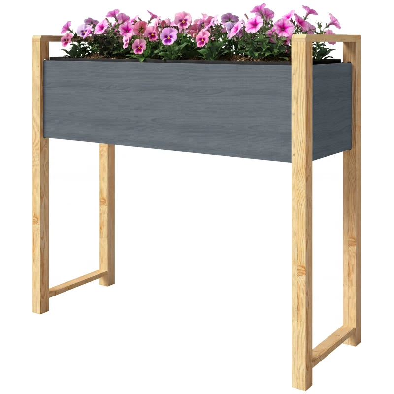 Outsunny Aiuola rialzata in legno massello con mini-serra, 98x37x90 cm, Grigio e Naturale