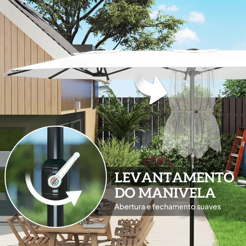 Outsunny Guarda-Sol Duplo de Jardim 46x26 m com Manivela Manual Proteção UV50+ Capa Resistente à Água Branco
