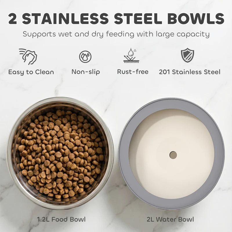 PawHut Podwyższona Miska dla Psa Regulowana Miska z 2 Miskami dla Małych i Dużych Psów Czarna