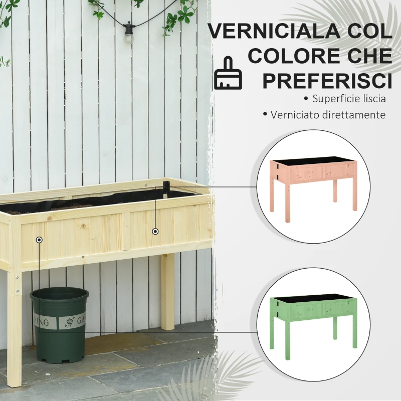 Outsunny Letto per Orto Rialzato Pieghevole in Legno con Fori di Drenaggio, 115x56x76 cm, Color Legno