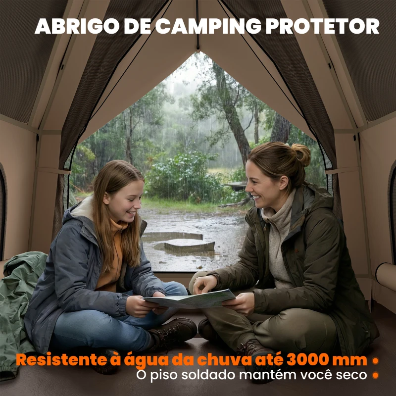 Outsunny Tenda de Campismo Pop-up para 2-3 Pessoas Dobrável Impermeável 3000 mm com Bolsa de Transporte 235x235x184 cm Caqui