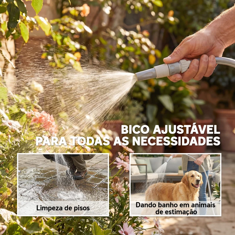 Outsunny Carretel de Mangueira para Jardim 10+1 m com Bico de 2 Modos Bloqueio Automático e Retracção Suporte Orientável 180° Cinza